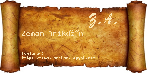 Zeman Arikán névjegykártya